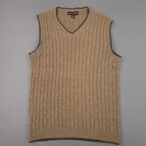 Liberty Sweaters Sweater Vest Mens Large Beige Cable Knit V Neck Cotton USA